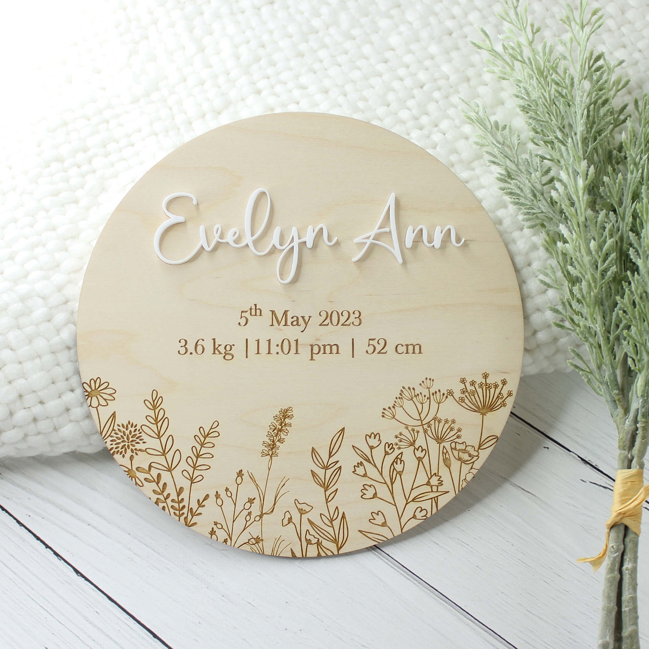 Personalised Wooden Birth Announcement Meridian Etch