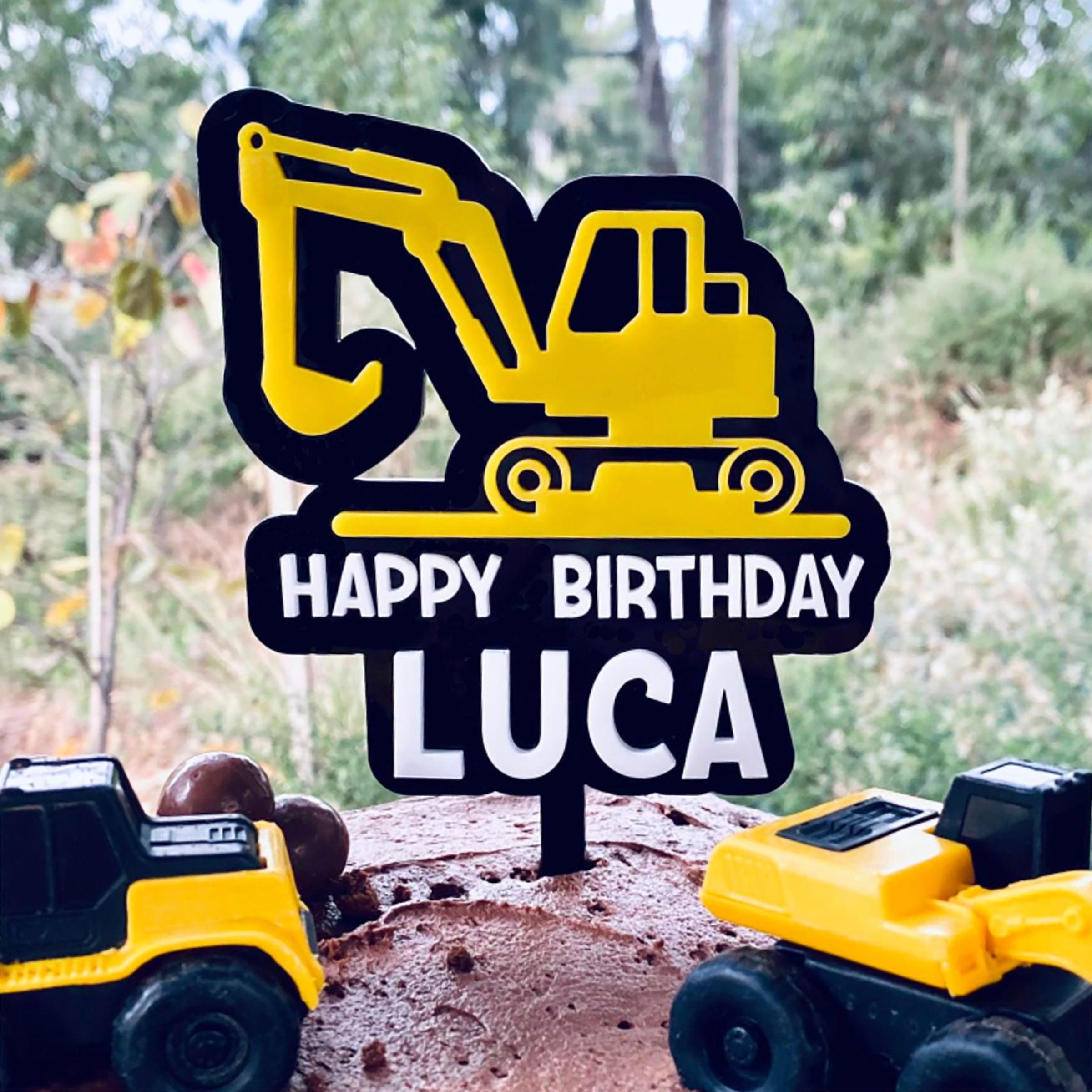 Personalised Excavator   Digger Cake Topper - Meridian Etch