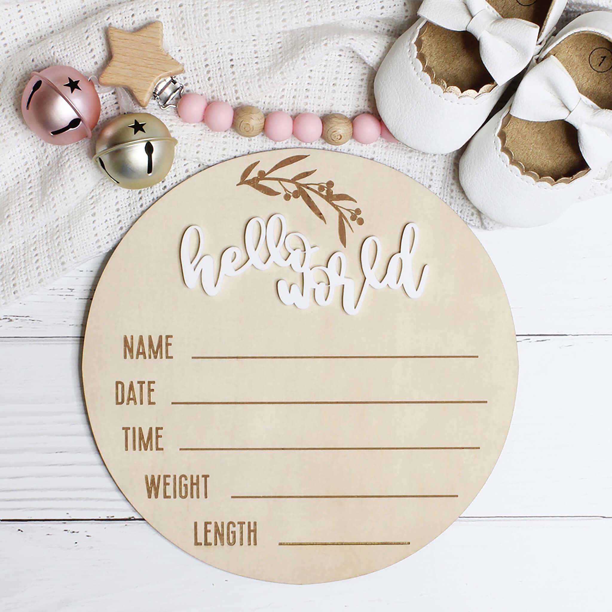 Quality Laser Cut Wooden Birth Announcement Meridian Etch