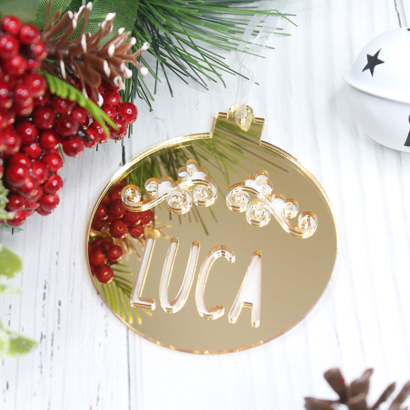 gold christmas decorations personalised
