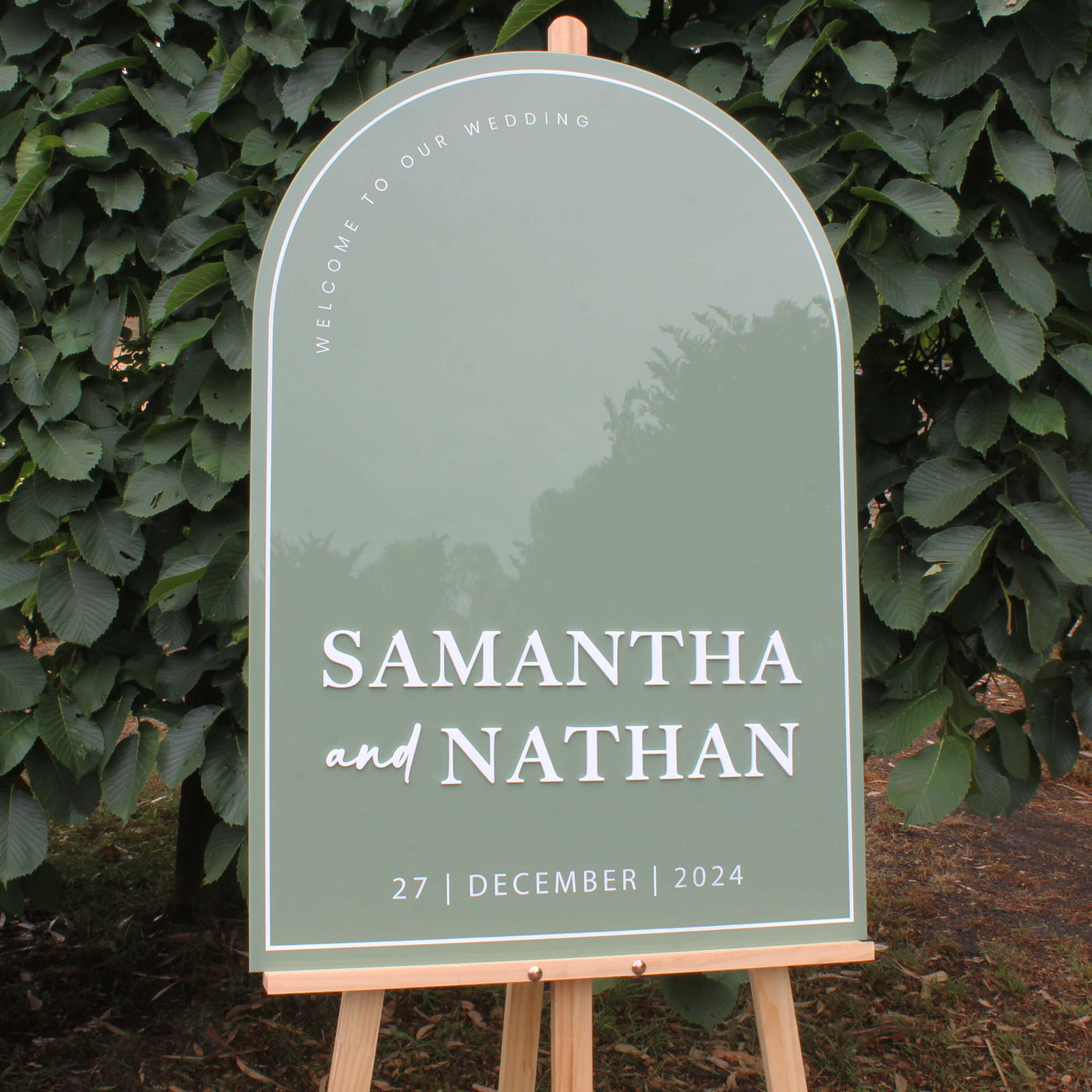 green wedding sign