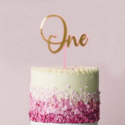 pink and gold cake topper