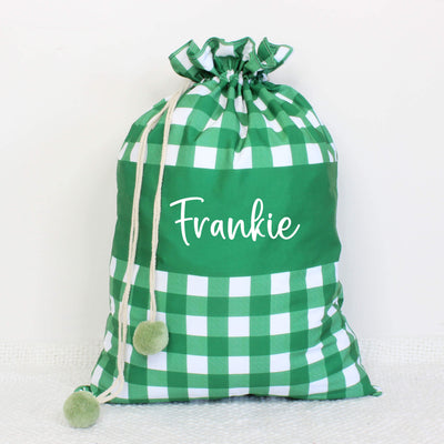 green santa sack with name