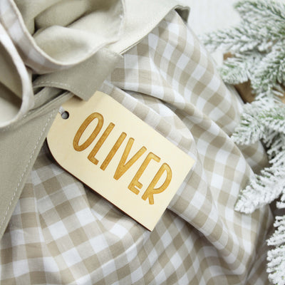 Santa Sack - Blue Gingham - Tag
