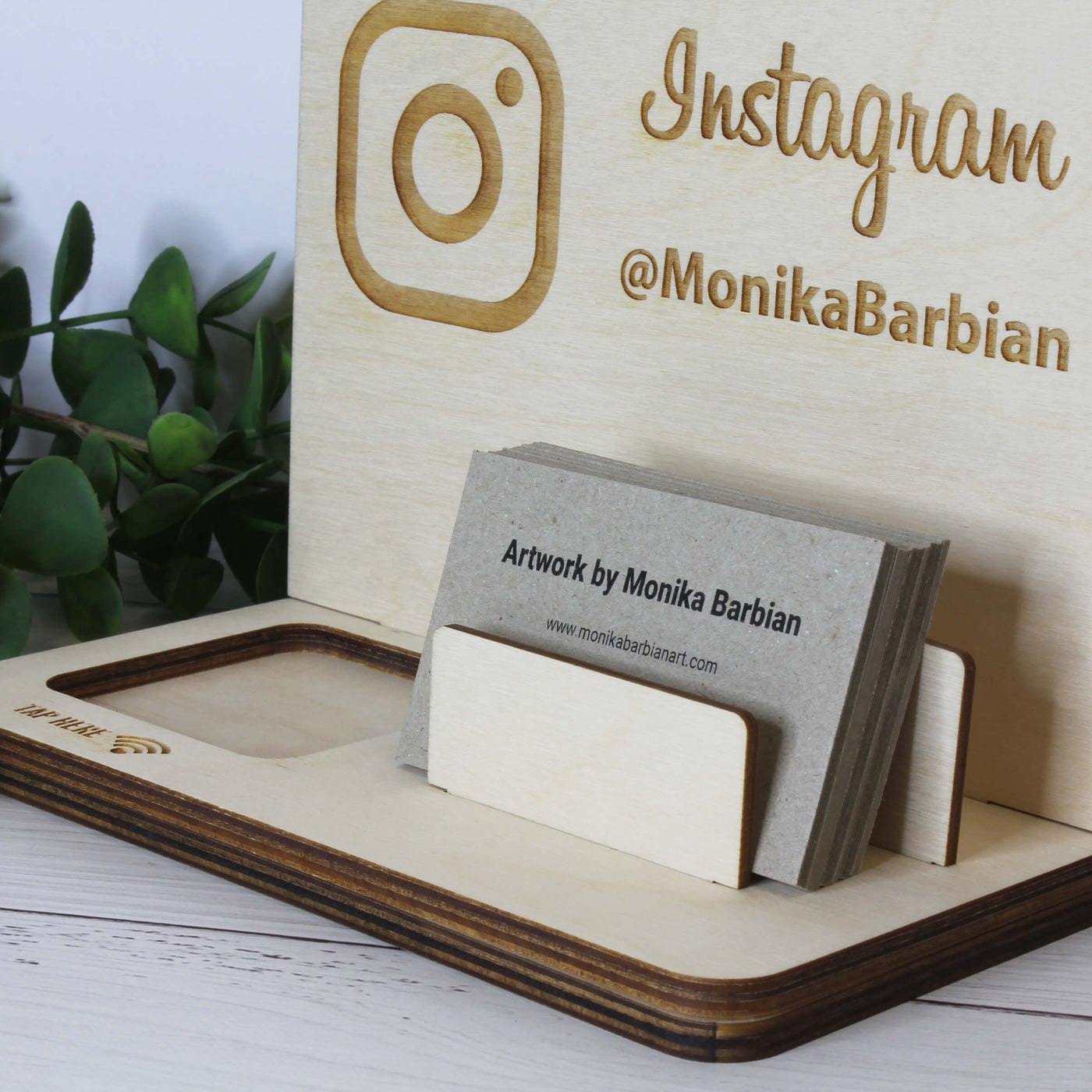 Wooden Square Reader Dock With Business Card Holder – Meridian Etch