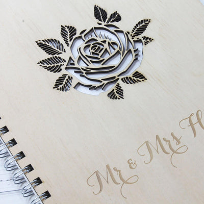 Rose wooden wedding guest book