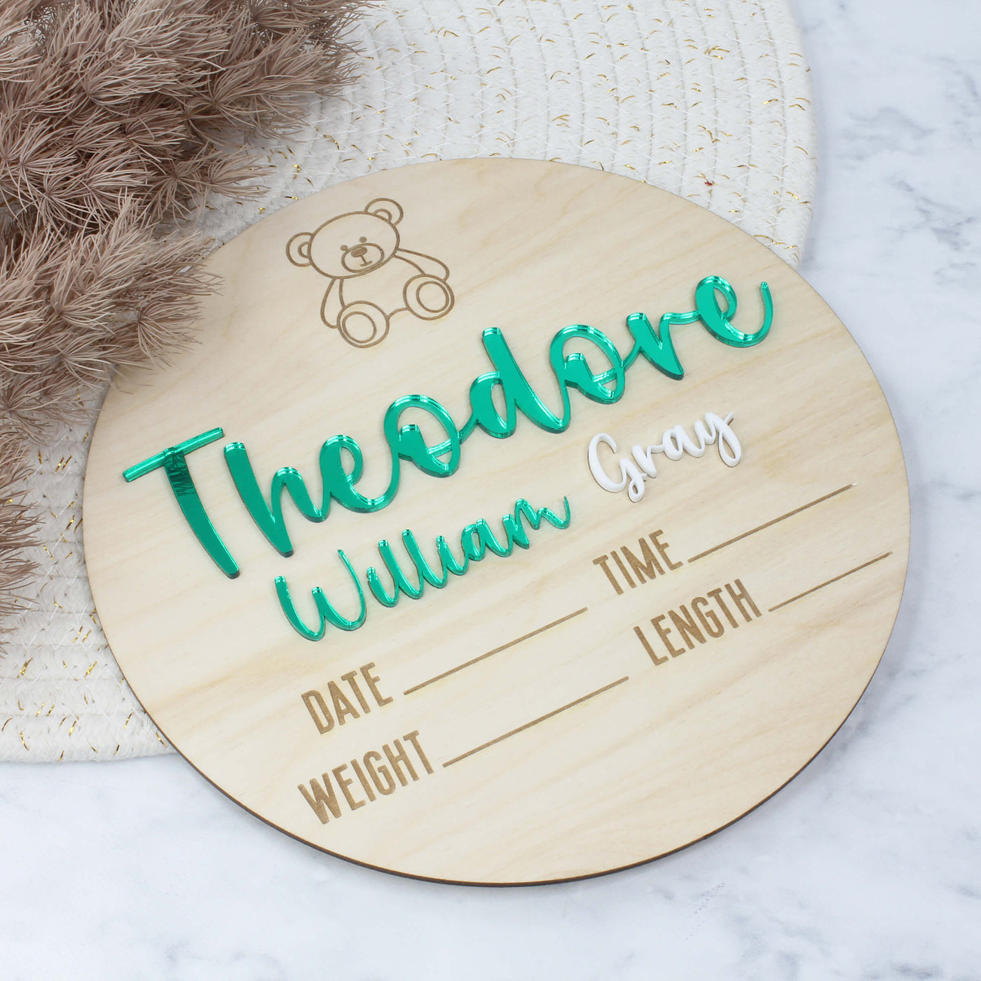 Personalised Birth Announcement – Wood & Acrylic