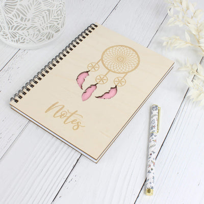 Personalised wooden notebook - dreamcatcher pink