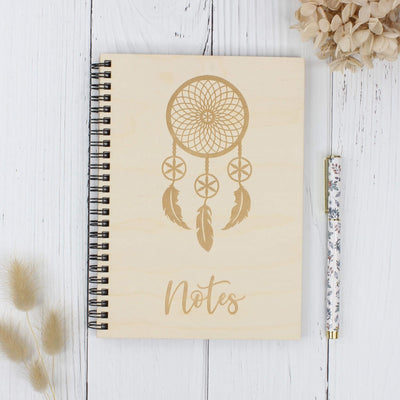 Personalised wooden laser engraved notebook - dreamcatcher