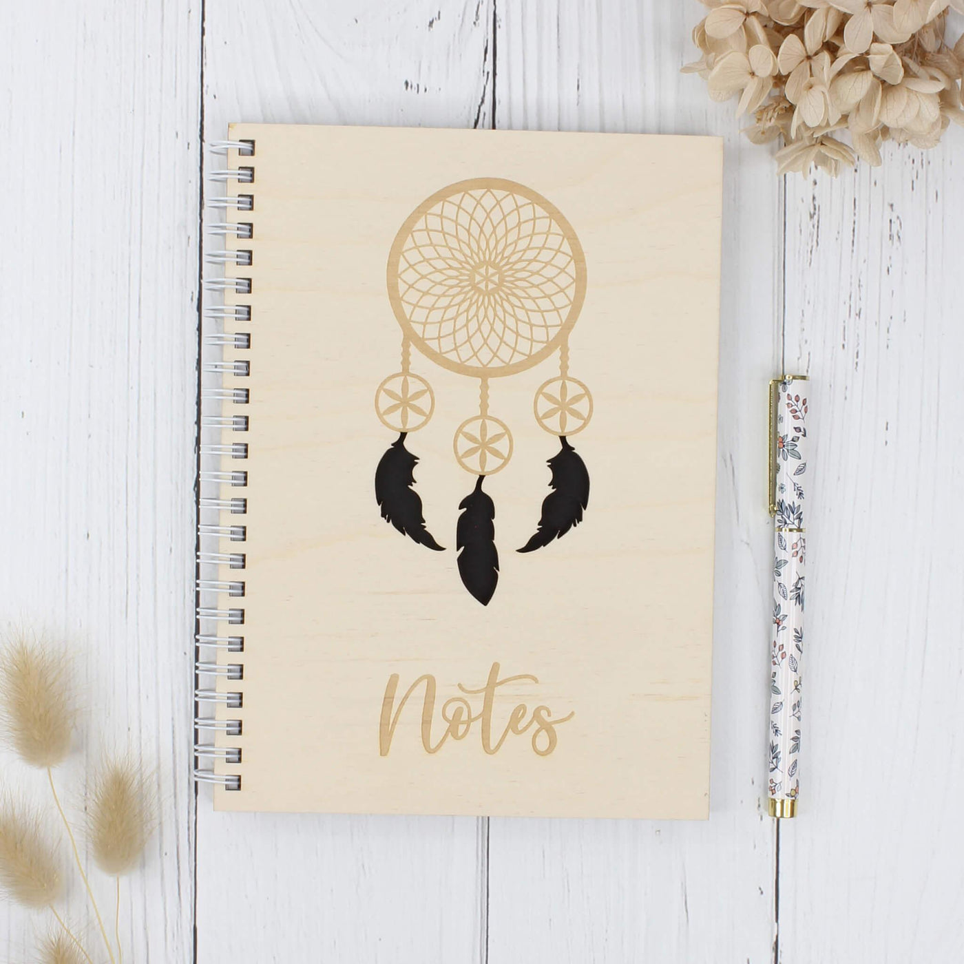 Personalised wooden notebook - dreamcatcher black