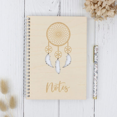 Personalised wooden notebook - dreamcatcher white