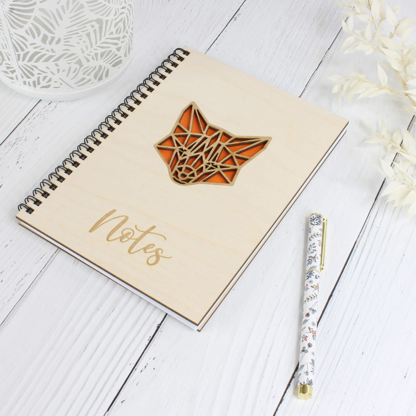 Personalised wooden laser engraved notebook - fox