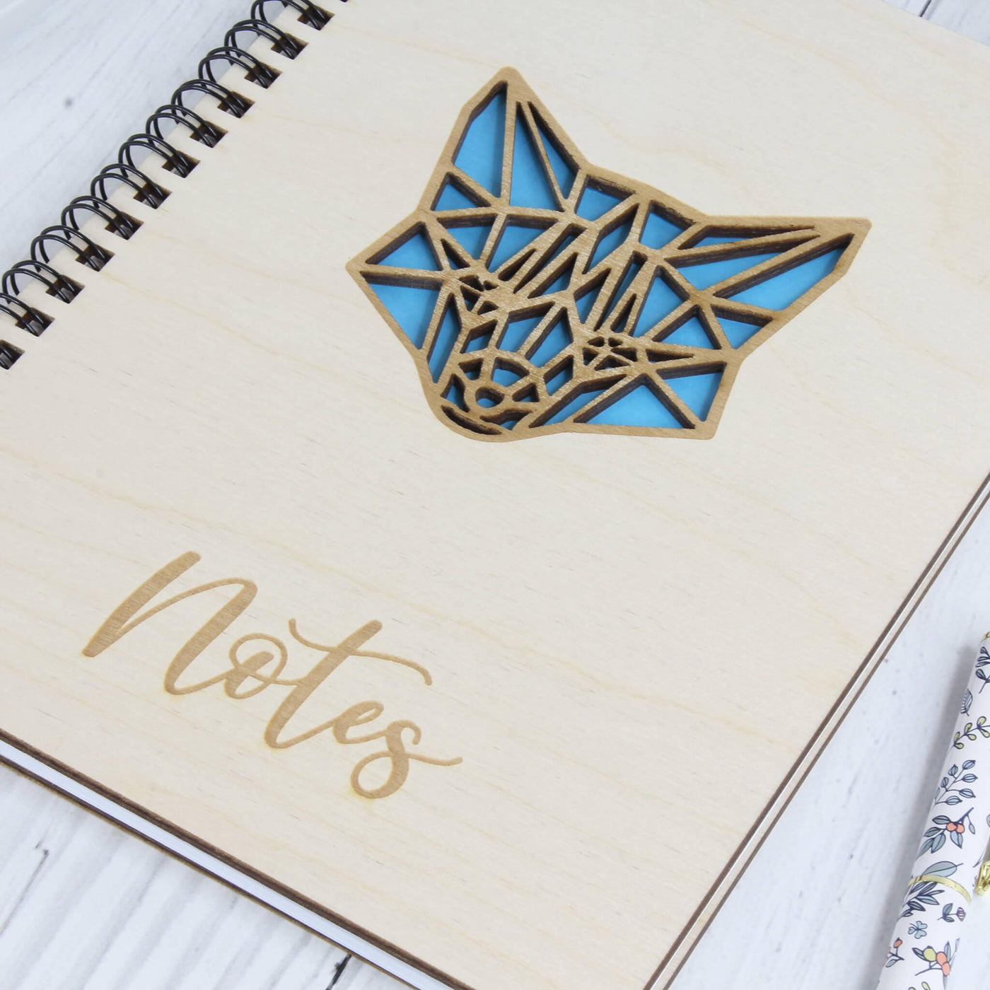 Personalised wooden laser engraved notebook - fox