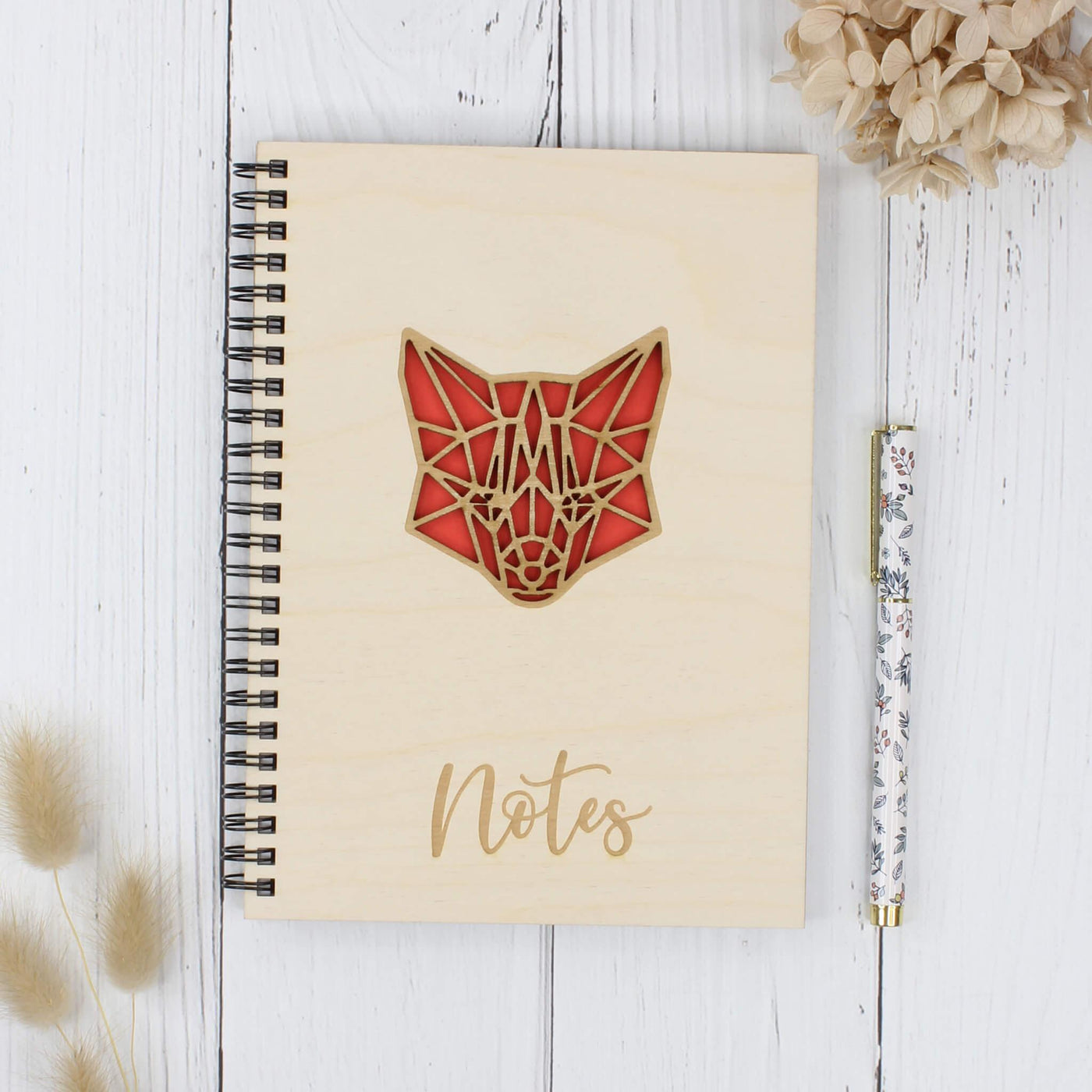 Personalised wooden laser engraved notebook - fox