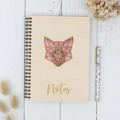 Personalised wooden laser engraved notebook - fox