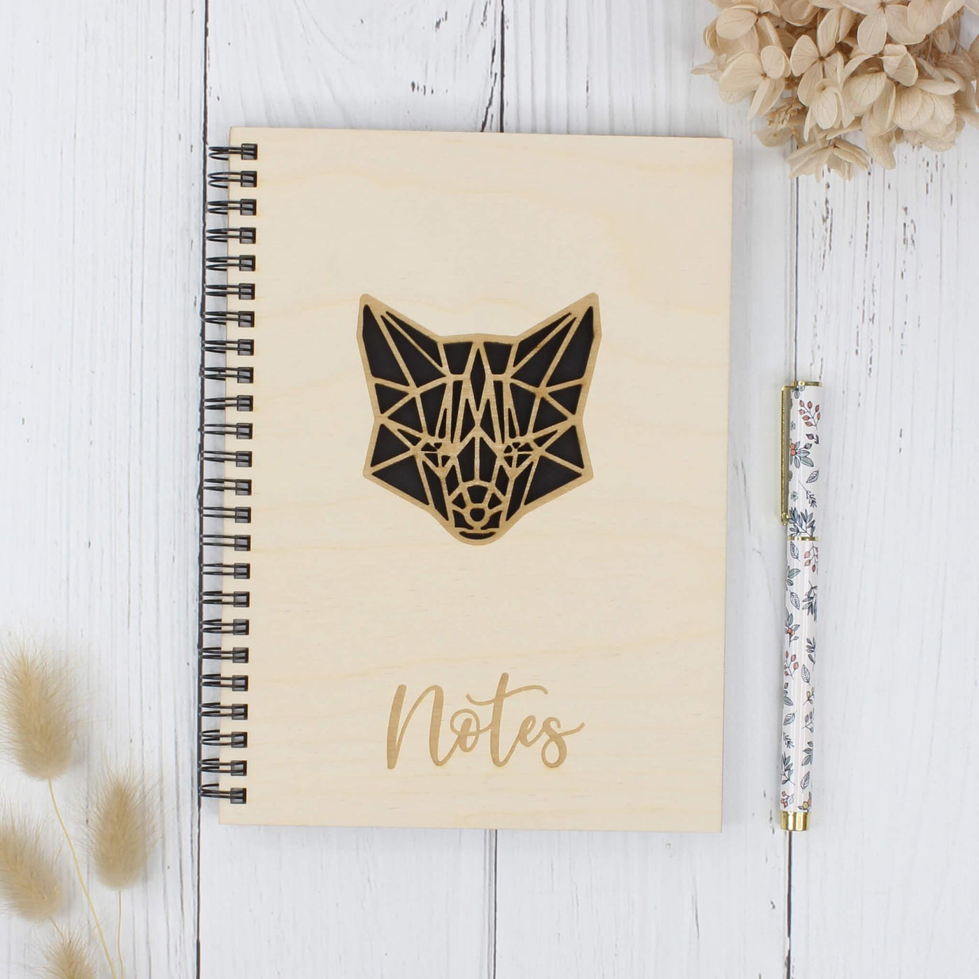 Personalised wooden laser engraved notebook - fox