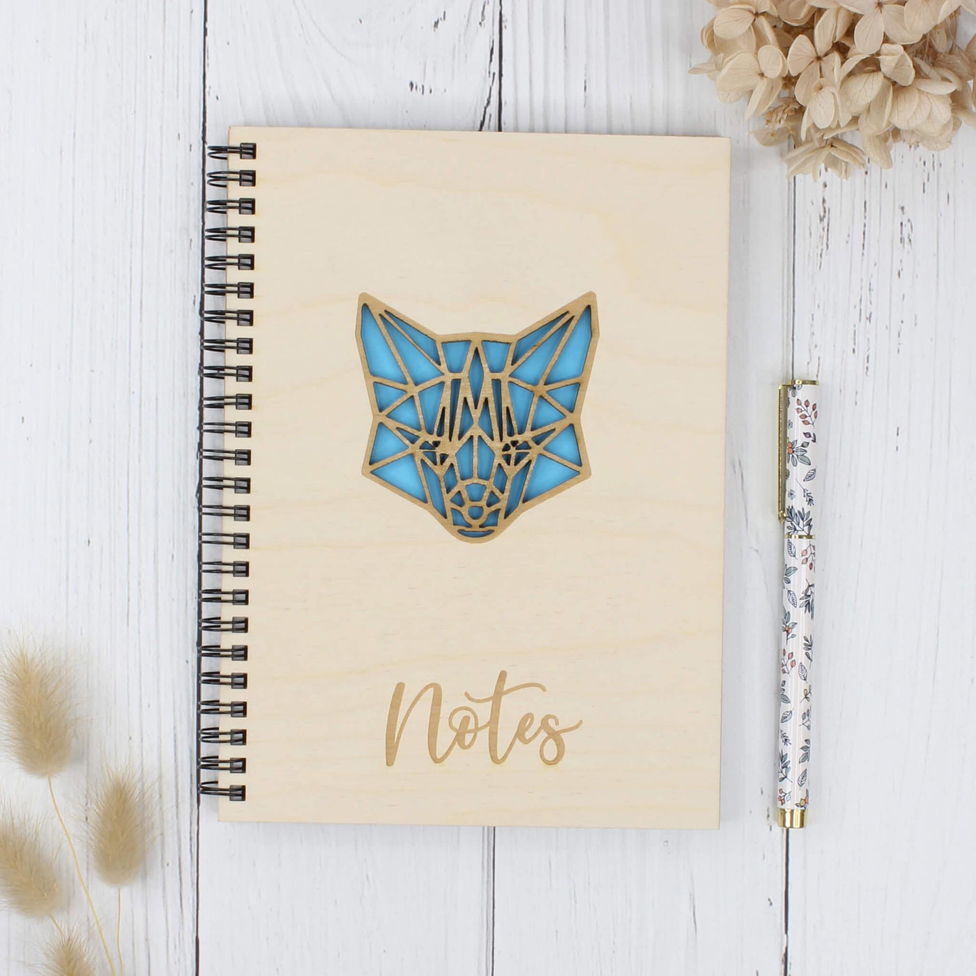 Personalised wooden laser engraved notebook - fox