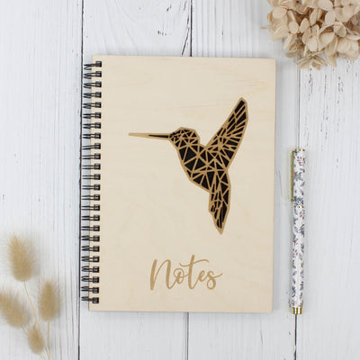 Personalised wooden notebook - hummingbird - black