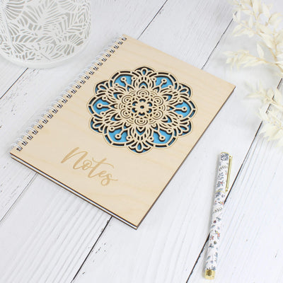 Personalised wooden laser engraved mandala notebook