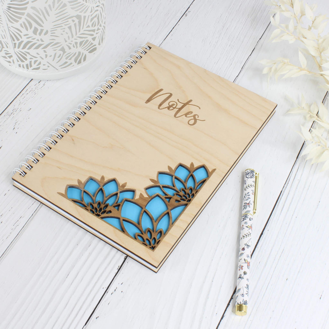 Personalised wooden laser engraved mandala notebook