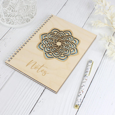 Personalised wooden laser engraved mandala notebook