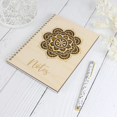 Personalised wooden laser engraved mandala notebook