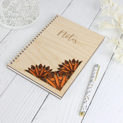 Personalised wooden laser engraved mandala notebook