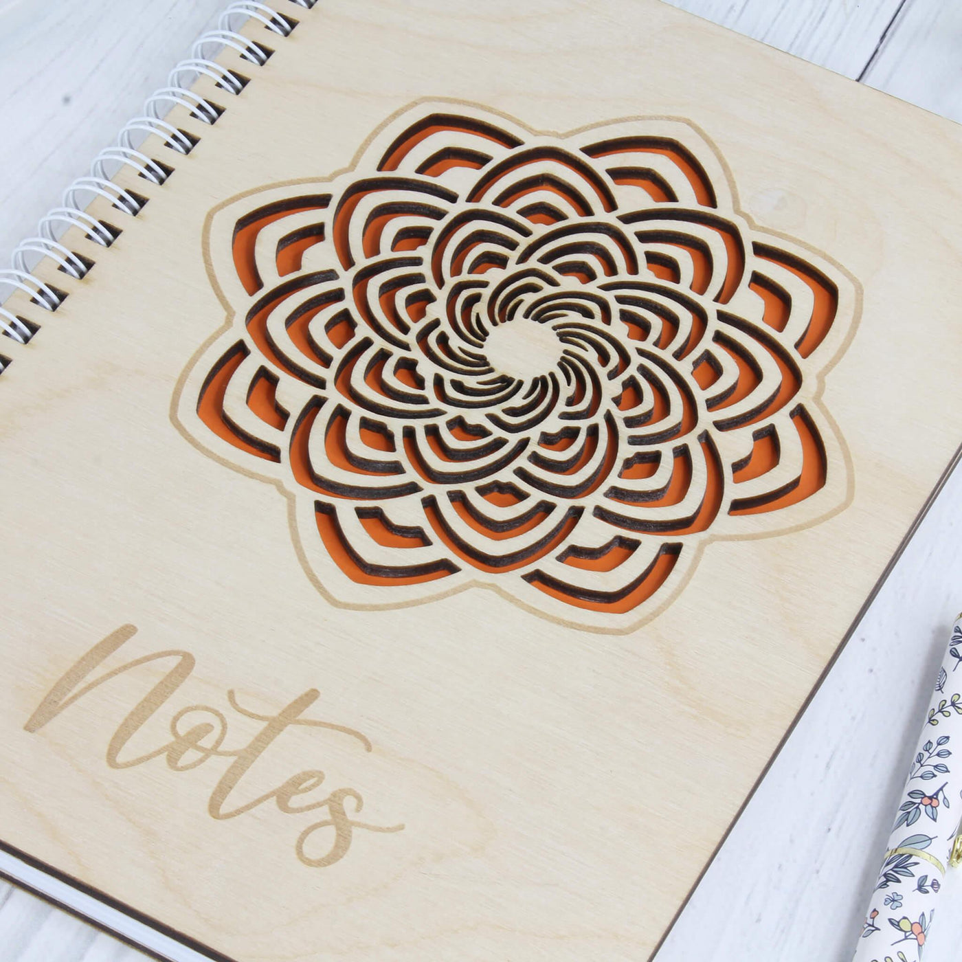 Personalised wooden laser engraved mandala notebook