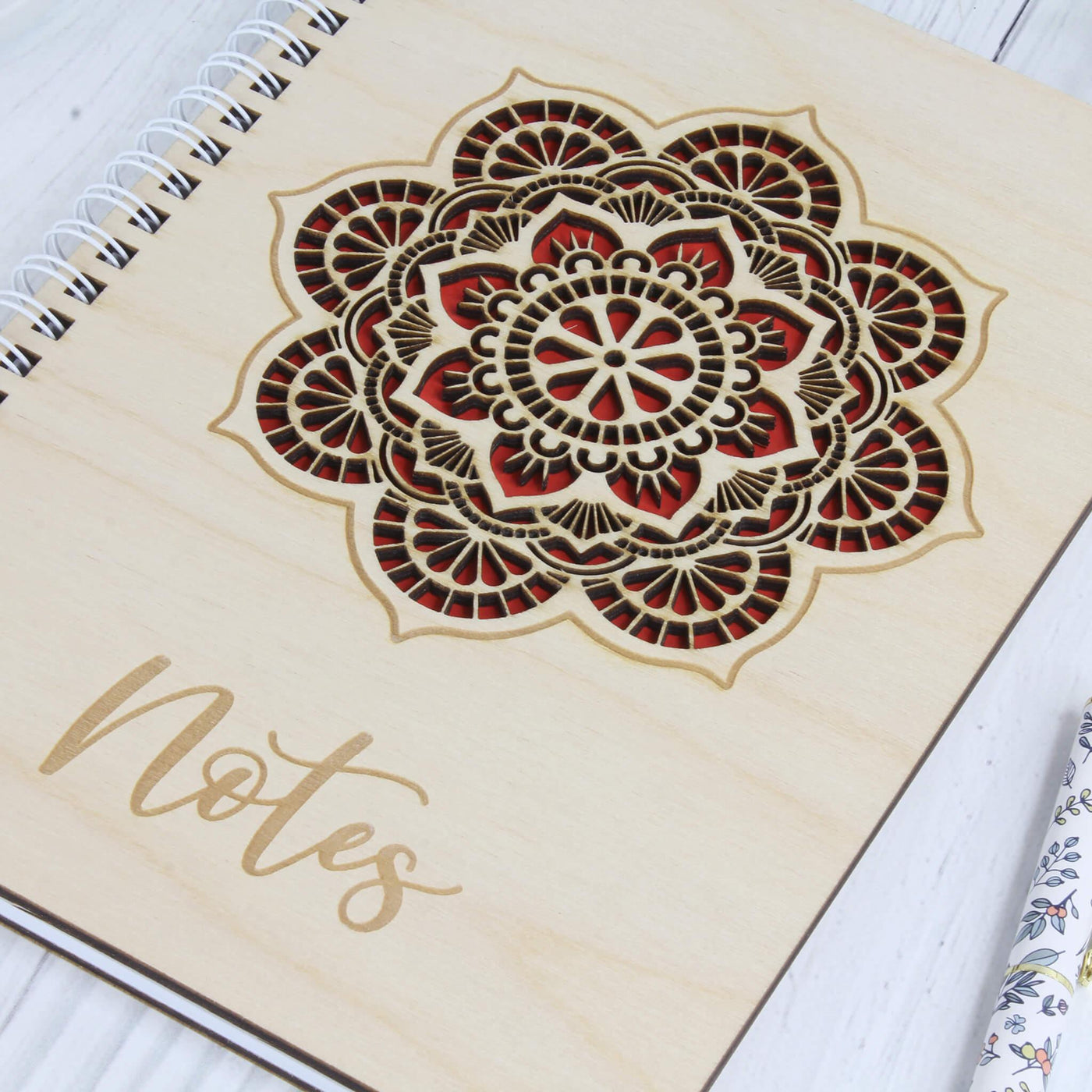 Personalised wooden laser engraved mandala notebook