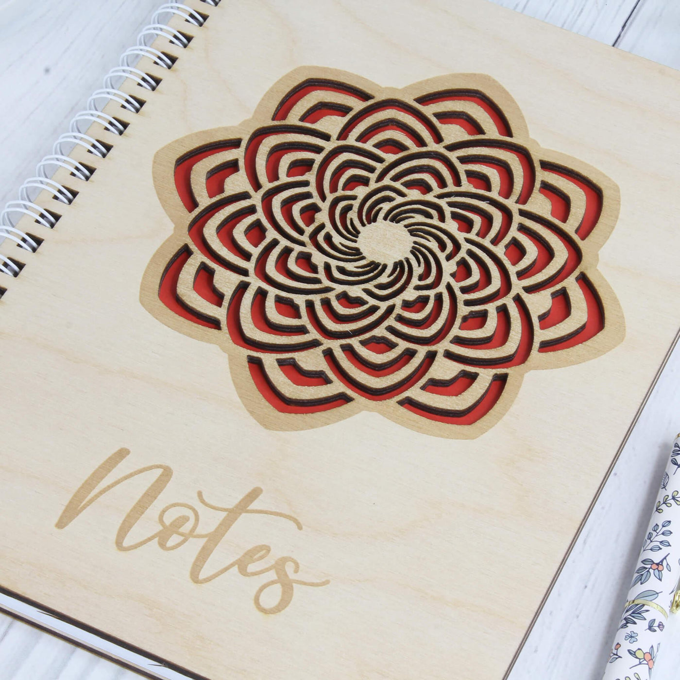 Personalised wooden laser engraved mandala notebook