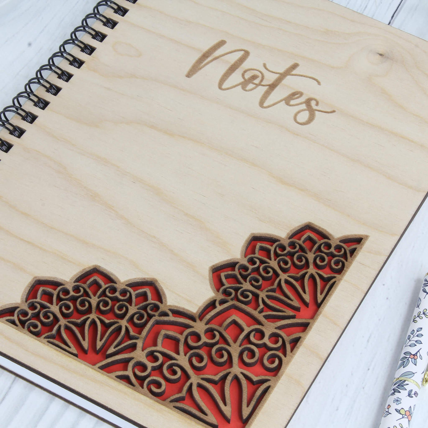 Personalised wooden laser engraved mandala notebook