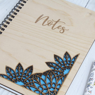 Personalised wooden laser engraved mandala notebook