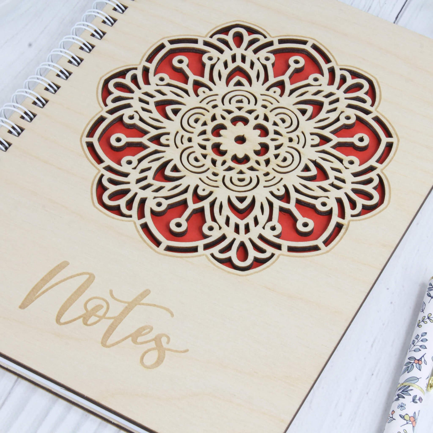 Personalised wooden laser engraved mandala notebook