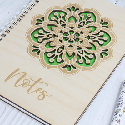 Personalised wooden mandala notebook