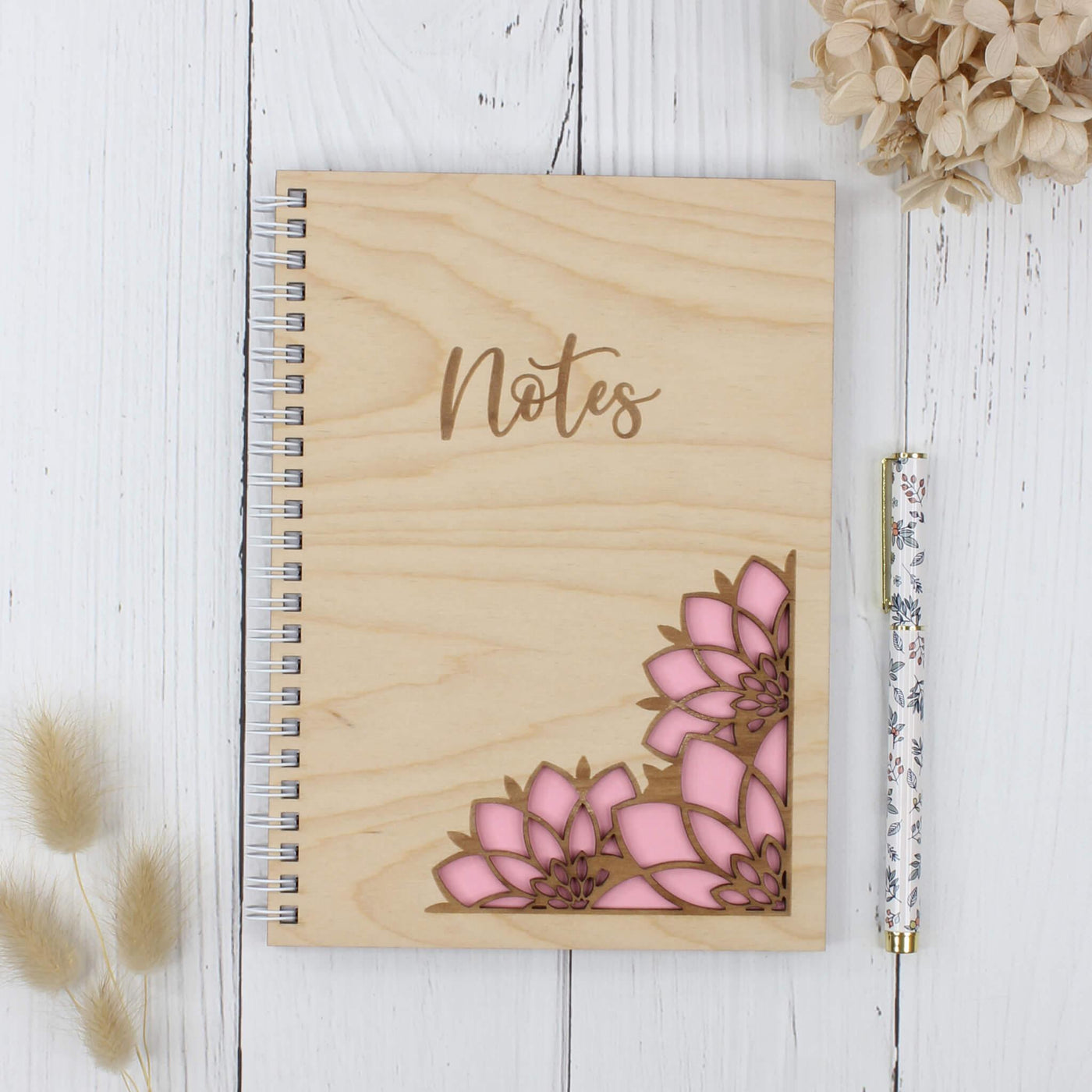 Personalised wooden laser engraved mandala notebook