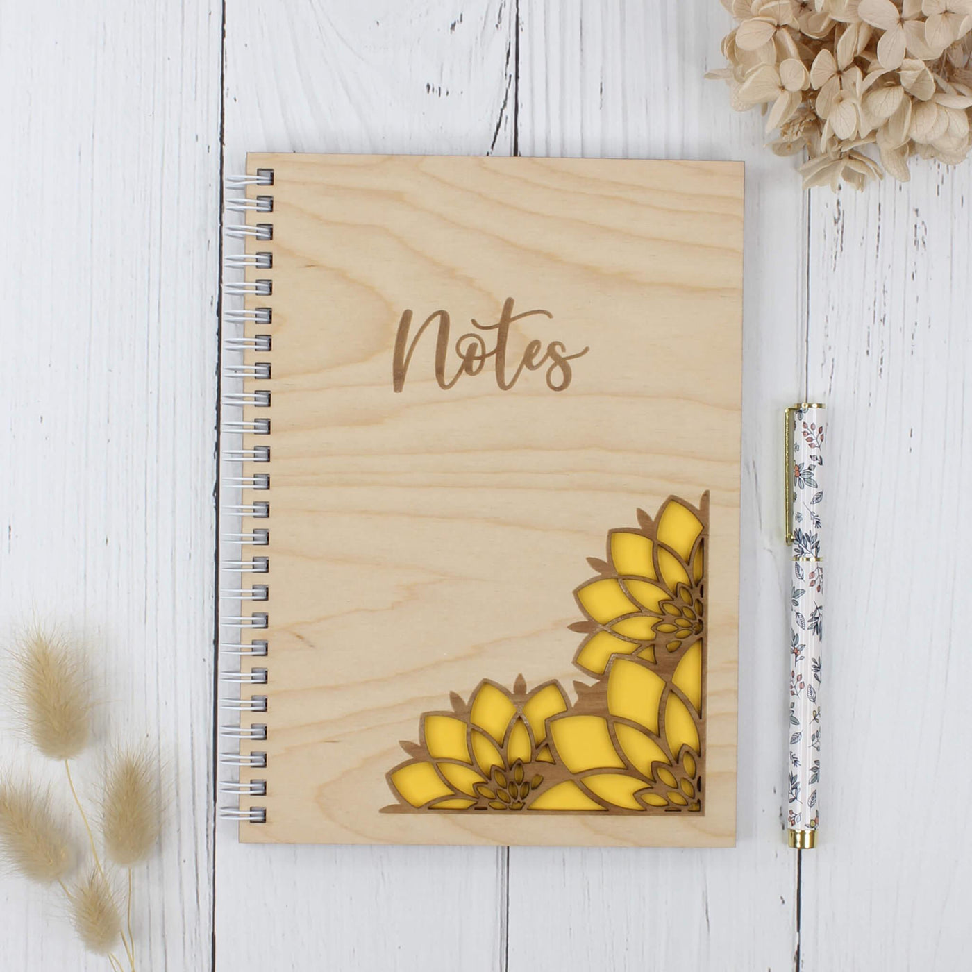 Personalised wooden laser engraved mandala notebook