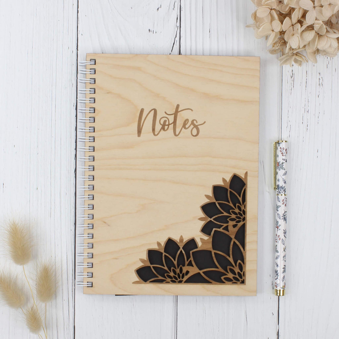 Personalised wooden laser engraved mandala notebook