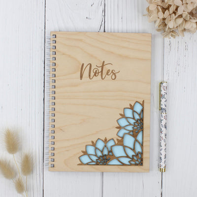 Personalised wooden laser engraved mandala notebook