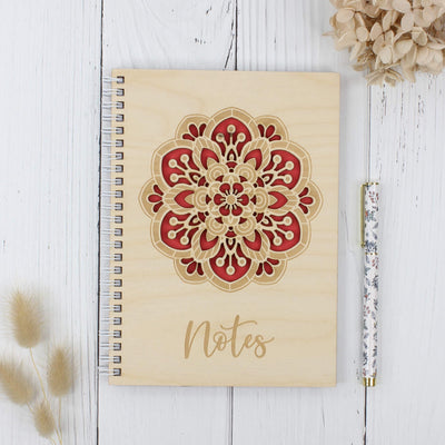 Personalised wooden mandala notebook