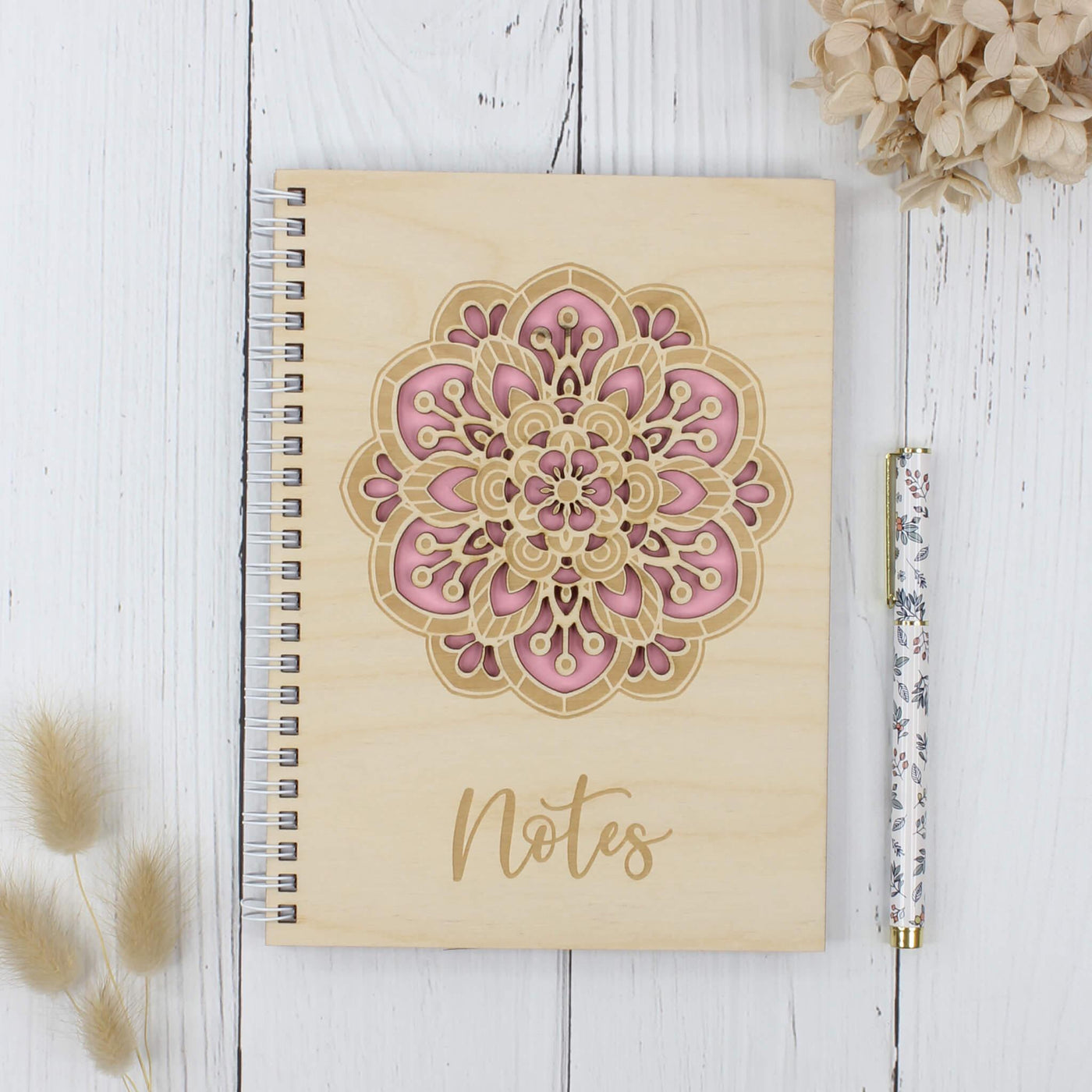 Personalised wooden mandala notebook