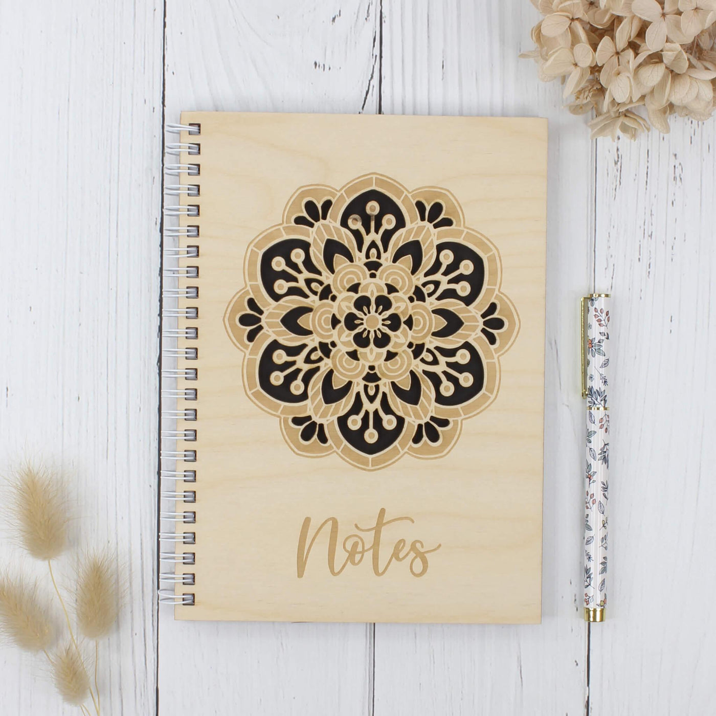 Personalised wooden mandala notebook