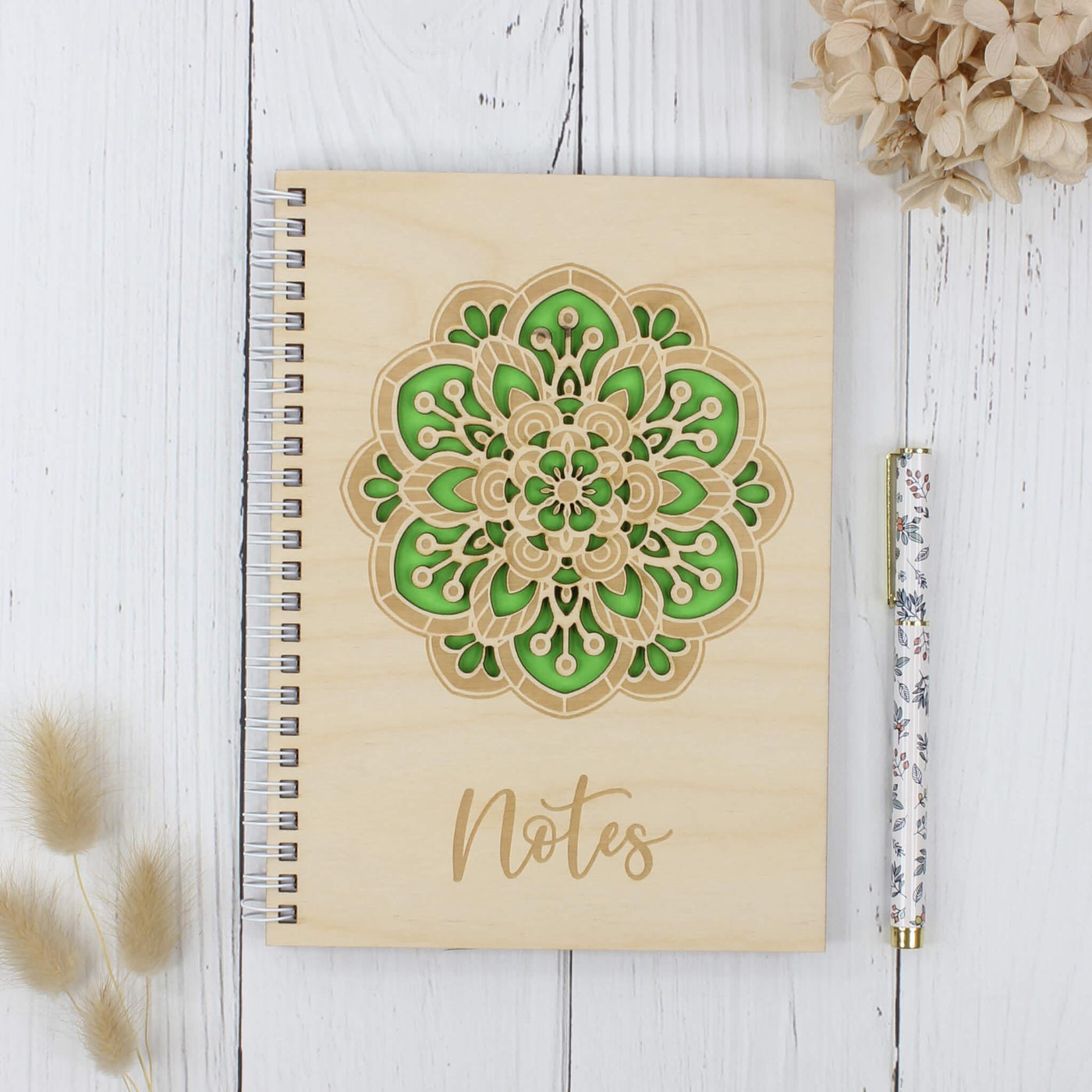 Personalised wooden mandala notebook