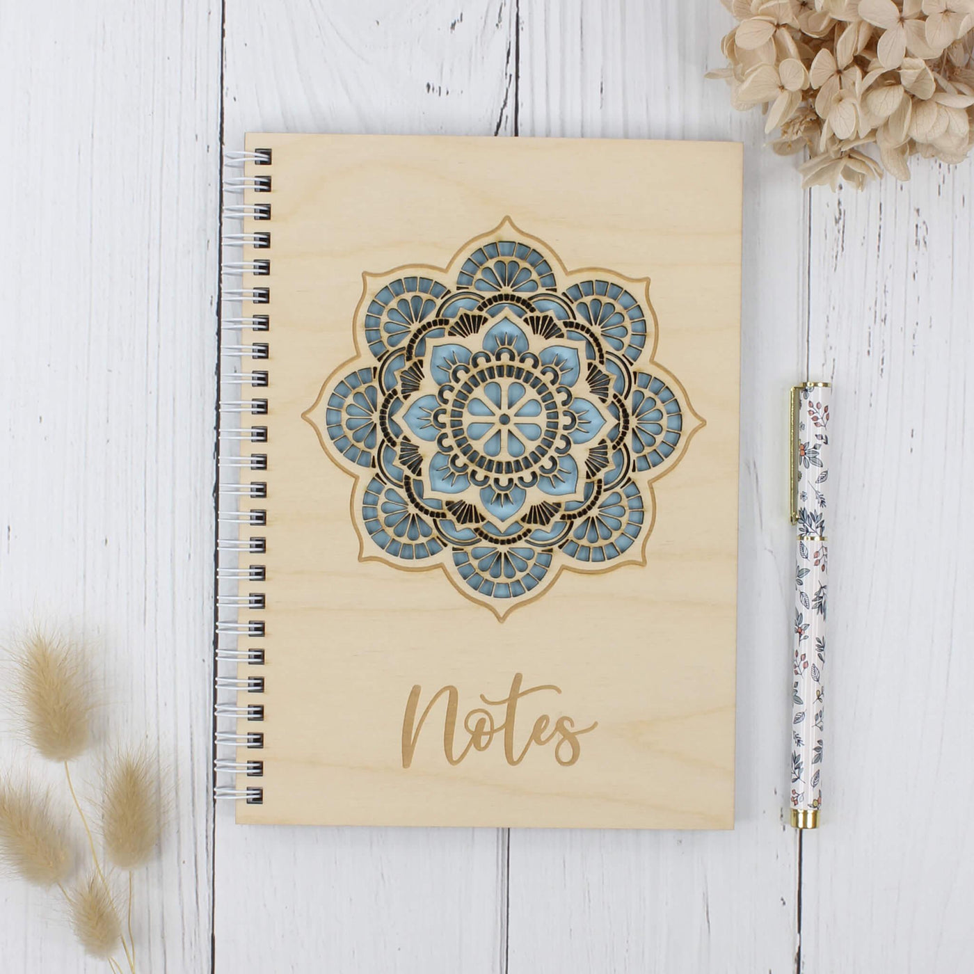 Personalised wooden laser engraved mandala notebook