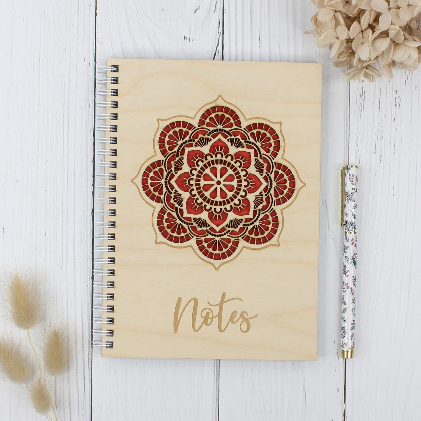 Personalised wooden laser engraved mandala notebook