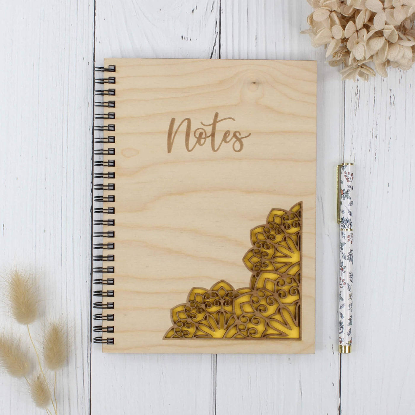 Personalised wooden laser engraved mandala notebook