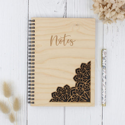 Personalised wooden laser engraved mandala notebook