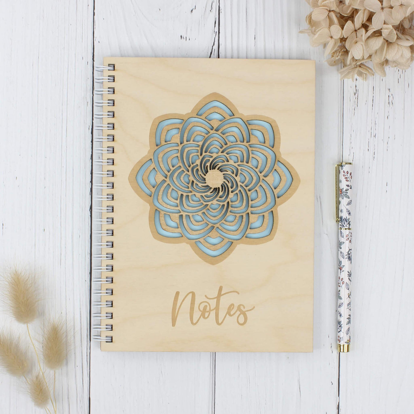 Personalised wooden laser engraved mandala notebook