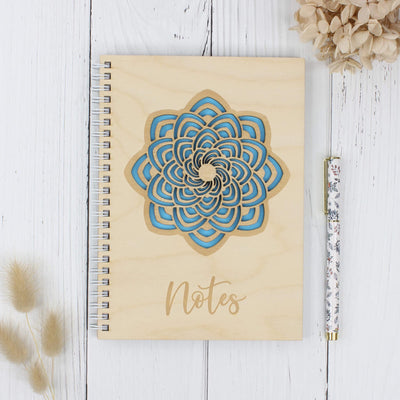 Personalised wooden laser engraved mandala notebook