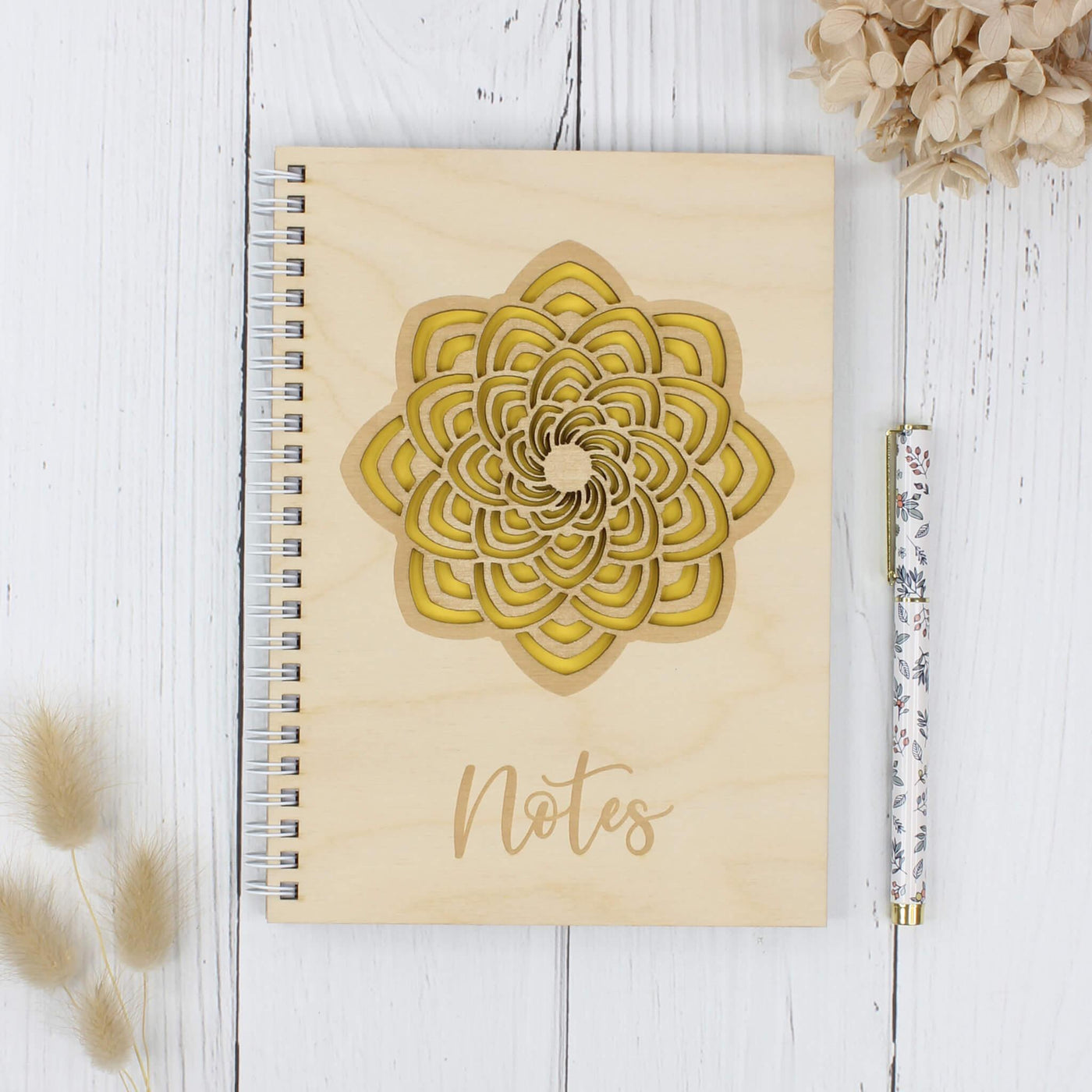 Personalised wooden laser engraved mandala notebook