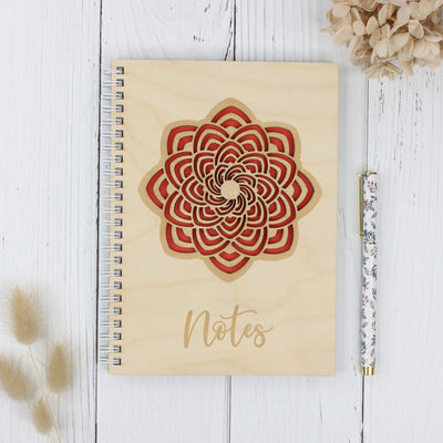 Personalised wooden laser engraved mandala notebook